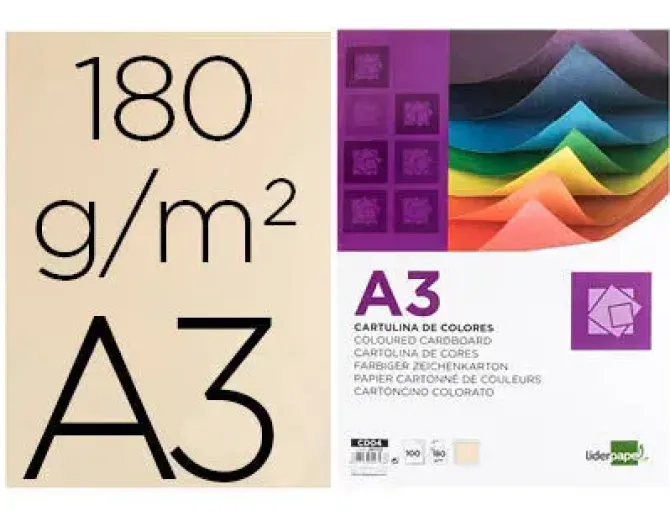 CARTULINA LIDERPAPEL A3 180G/M2 CREMA PAQUETE DE 100