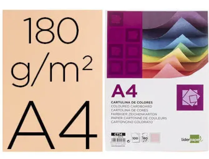 CARTULINA LIDERPAPEL A4 180G/M2 SALMON PAQUETE DE 100