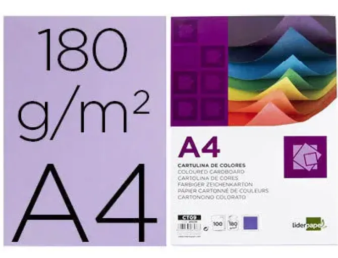 CARTULINA LIDERPAPEL A4 180G/M2 LILA PAQUETE DE 100