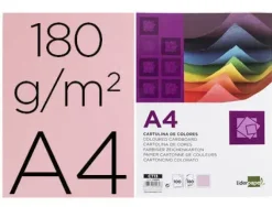 CARTULINA LIDERPAPEL A4 180G/M2 ROSA PAQUETE DE 100