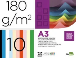 CARTULINA LIDERPAPEL A3 180G/M2 10 COLORES SURTIDOS PAQUETE 100 HOJAS