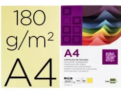 CARTULINA LIDERPAPEL A4 180G/M2 AMARILLO PAQUETE DE 100