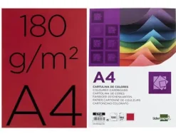CARTULINA LIDERPAPEL A4 180G/M2 ROJO PAQUETE DE 100