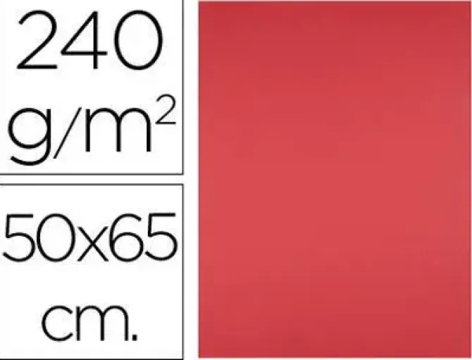 CARTULINA LIDERPAPEL 50X65 CM 240G/M2 ROJO PAQUETE DE 25 UNIDADES