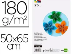 CARTULINA LIDERPAPEL 50X65 CM 180G/M2 25 COLORES SURTIDOS PAQUETE DE 25 HOJAS