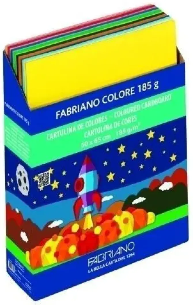 CARTULINA 50X65 FABRIANO COLORE 185G EXPOSITOR+CONTENIDO 450 UDS (50XAM. CANARIO, ROJO Y NEGRO,25XAMARILLLO INTENSO, NARANJA, ROSA,VIOLETA, AZUL CIELO, TURQUESA, AZUL MARINO, LIMA, VERDE INTENSO, TERR