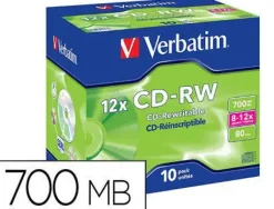 CD-RW VERBATIM SERL CAPACIDAD 700MB VELOCIDAD 12X 80 MIN PACK DE 10 UNIDADES