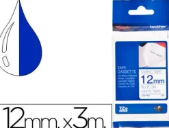 CINTA BROTHER TZEFA3 TEXTIL TEXTO AZUL SOBRE FONDO BLANCO 12 MM LONGITUD 3 MT