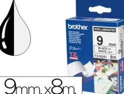 CINTA BROTHER TZEN231 NEGRO SOBRE BLANCO 9 MM NO LAMINADA