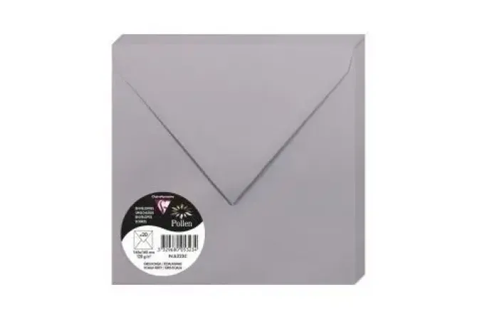 CLAIREFONTAINE POLLEN 20 SOBRES CUADRADO 165X165MM 120GR GRIS 5323C