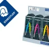COMPAS STAEDTLER MICROMETRICO 556 CON HUSILLO Y RUEDA CENTRAL COLOR NEON EXPOSITOR SOBREMESA DE 9 UNIDADES