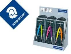 COMPAS STAEDTLER MICROMETRICO 556 CON HUSILLO Y RUEDA CENTRAL COLOR NEON EXPOSITOR SOBREMESA DE 9 UNIDADES