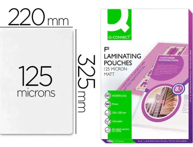 CONNECT CAJA DE 100 BOLSAS DE PLASTIFICACIÓN FOLIO FORMATO 220X325 MM. ESPESOR 125 MICRAS. REFERENCIA CS19468