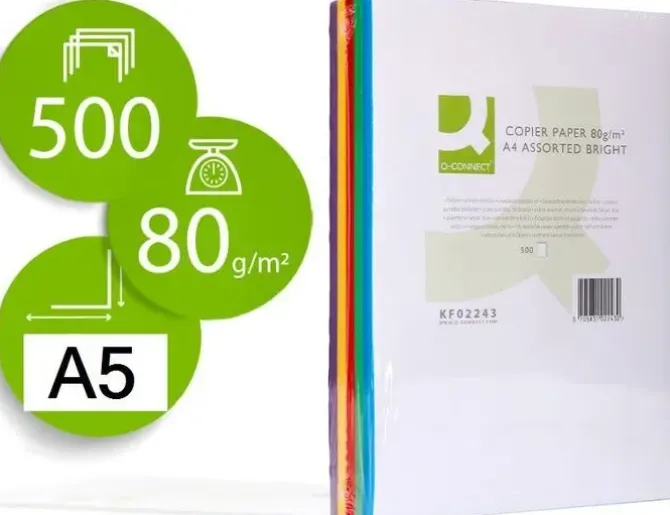 CONNECT PAPEL 500 HOJAS A5 CUARTILLA COLOR SURTIDO INTENSO 210X148,5MM 80GR