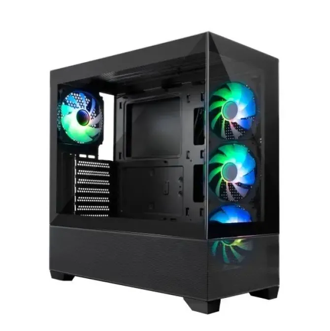 COOLBOX GA250 VISION CAJA TORRE ATX, MICRO ATX, MINI-ITX - FRONTAL Y LATERAL CRISTAL TEMPLADO - TAMAÑO HDD 2.5, 3.5 - USB-A 3.0, USB-C Y AUDIO - 4 VENTILADORES ARGB 120MM - SOPORTA REFRIGERACION LIQUI