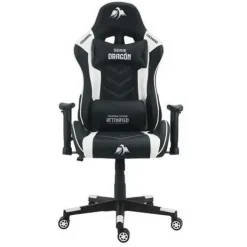 CROMAD SERIE DRAGON SILLA GAMING PREMIUM - ALTURA REGULABLE CON PISTON DE GAS CLASE 2 - RECLINABLE HASTA 180º - COJINES LUMBAR Y CERVICAL - RUEDAS DE NAILON DE 60MM - COLOR BLANCO/NEGRO