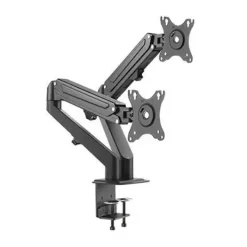 CROMAD SOPORTE DE MESA CON PISTON DE GAS PARA 2 MONITORES DE 17-27 - AJUSTABLE EN ALTURA, GIRATORIO E INCLINABLE - GESTION DE CABLES - PESO POR BRAZO MAX 6.5KG - VESA MAX 100X100MM