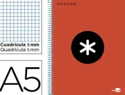 CUADERNO ESPIRAL LIDERPAPEL A5 MICRO ANTARTIK TAPA FORRADA 120H 100 GR CUADRO5MM 5 BANDAS 6 TALADROS COLOR ROJO