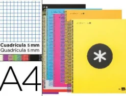CUADERNO ESPIRAL LIDERPAPEL A4 MICRO ANTARTIK TAPA FORRADA 120H 100 GR CUADRO5MM 5 BANDAS 4 TALADROS COLORES SURTIDOS S