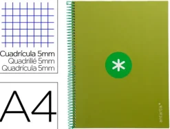 CUADERNO ESPIRAL LIDERPAPEL A4 MICRO ANTARTIK TAPA FORRADA 80H 90 GR CUADRO 5MM 1 BANDA 4 TALADROS VERDE