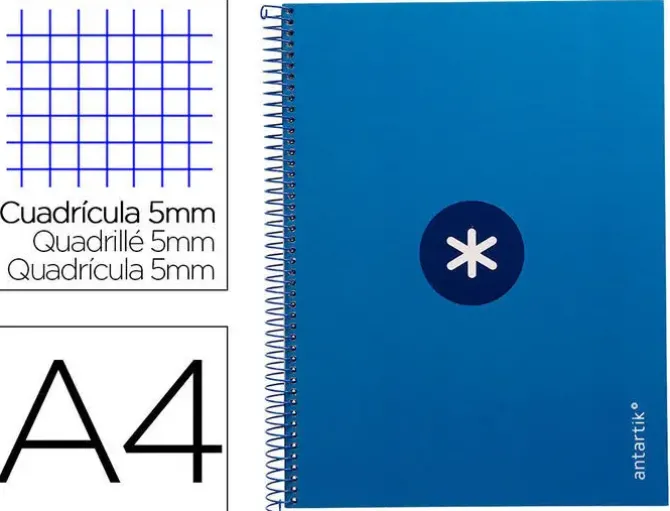 CUADERNO ESPIRAL LIDERPAPEL A4 MICRO ANTARTIK TAPA FORRADA 80H 90 GR CUADRO 5MM 1 BANDA 4 TALADROS AZUL OSCURO