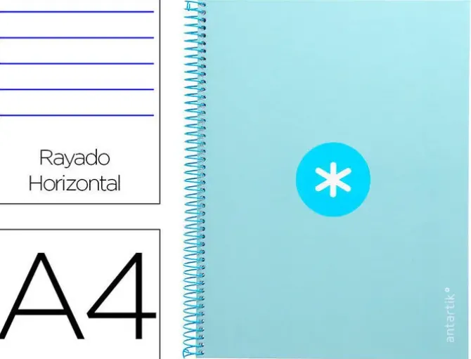 CUADERNO ESPIRAL LIDERPAPEL A4 MICRO ANTARTIK TAPA FORRADA80H 90 GR HORIZONTAL 1 BANDA 4 TALADROS COLOR CELESTE