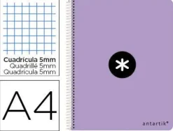 CUADERNO ESPIRAL LIDERPAPEL A4 ANTARTIK TAPA DURA 80H 100 GR CUADRO 5MM COLOR LAVANDA