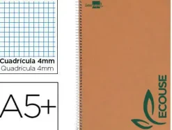 CUADERNO ESPIRAL LIDERPAPEL CUARTO ECOUSE TAPA CARTULINA KRAFT 80H PAPEL RECICLADO 80 GRCUADRO 4MM