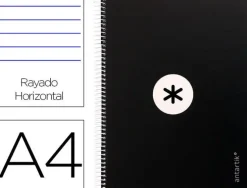 CUADERNO ESPIRAL LIDERPAPEL A4 MICRO ANTARTIK TAPA FORRADA80H 90 GR HORIZONTAL 1 BANDA 4 TALADROS COLOR NEGRO