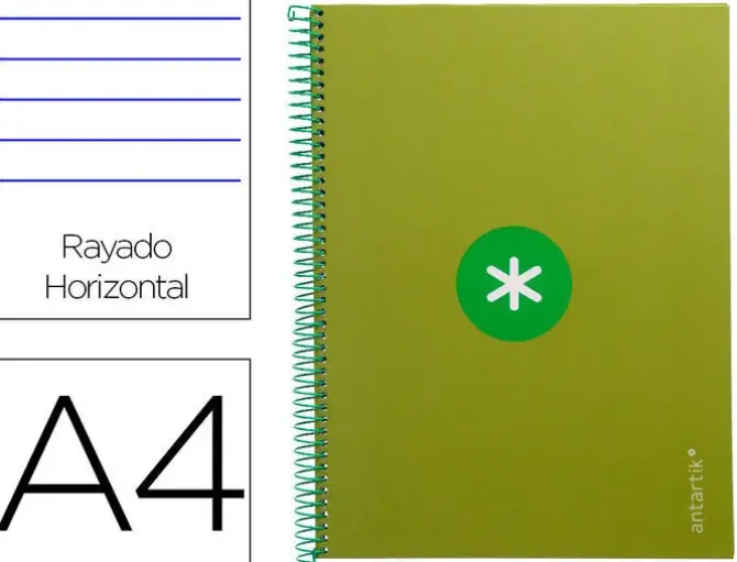 CUADERNO ESPIRAL LIDERPAPEL A4 MICRO ANTARTIK TAPA FORRADA80H 90 GR HORIZONTAL 1 BANDA 4 TALADROS COLOR VERDE
