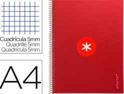 CUADERNO ESPIRAL LIDERPAPEL A4 MICRO ANTARTIK TAPA FORRADA 80H 90 GR CUADRO 5MM 1 BANDA 4 TALADROS FRAMBUESA