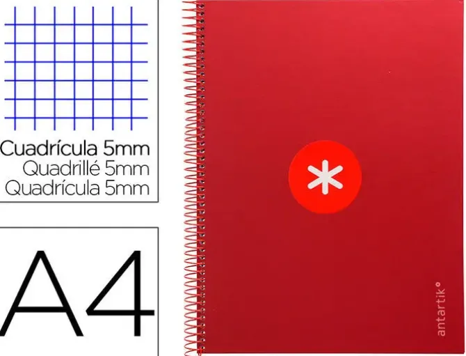 CUADERNO ESPIRAL LIDERPAPEL A4 MICRO ANTARTIK TAPA FORRADA 80H 90 GR CUADRO 5MM 1 BANDA 4 TALADROS FRAMBUESA