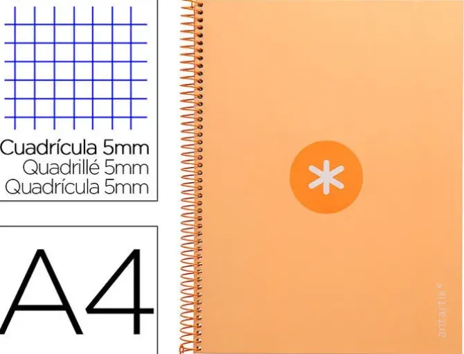 CUADERNO ESPIRAL LIDERPAPEL A4 MICRO ANTARTIK TAPA FORRADA 80H 90 GR CUADRO 5MM 1 BANDA 4 TALADROS AMARILLO CL