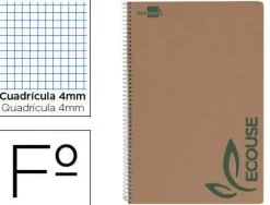 CUADERNO ESPIRAL LIDERPAPEL FOLIO ECOUSE TAPA CARTULINA KRAFT 80H PAPEL RECICLADO 80 GR CUADRO 4MM CON MARGEN