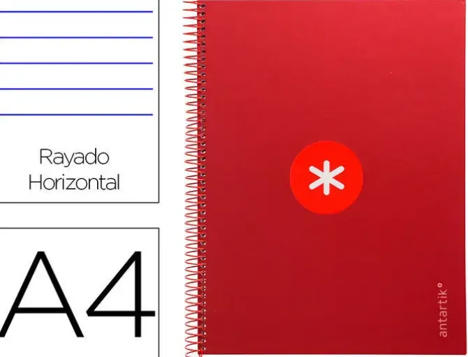 CUADERNO ESPIRAL LIDERPAPEL A4 MICRO ANTARTIK TAPA FORRADA80H 90 GR HORIZONTAL 1 BANDA 4 TALADROS COLOR FRAMBUESA