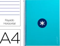 CUADERNO ESPIRAL LIDERPAPEL A4 MICRO ANTARTIK TAPA FORRADA80H 90 GR HORIZONTAL 1 BANDA 4 TALADROS COLOR TURQUESA