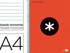 CUADERNO ESPIRAL LIDERPAPEL A4 MICRO ANTARTIK TAPA FORRADA 120H 100 GR HORIZONTAL 5 BANDAS 4 TALADROS COLOR ROJO