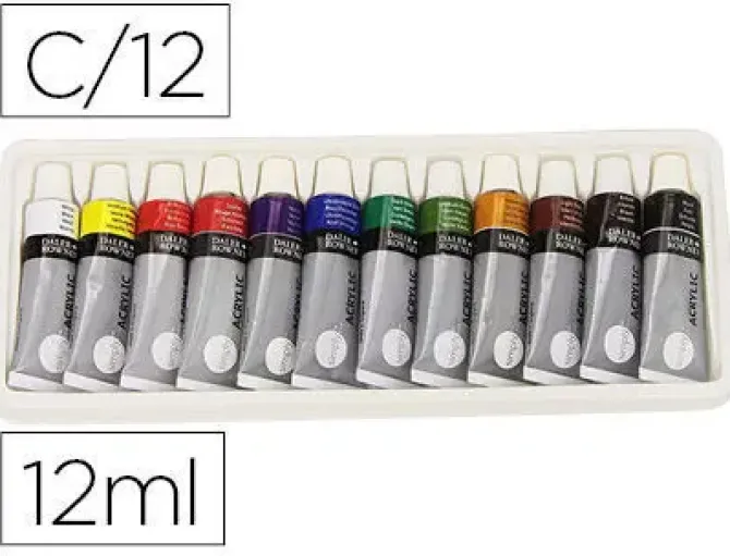 DALER ROWNEY SIMPLY PACK DE 12 PINTURAS ACRILICAS - SECADO RAPIDO - OPTIMA COBERTURA - COLORES MEZCLABLES 12ML - COLORES SURTIDOS