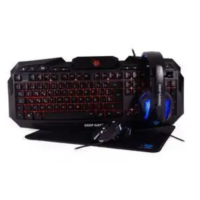 DEEPGAMING DEEPX-WING2 PACK GAMING TECLADO USB + RATON USB 7200DPI + AURICULARES JACK 3.5MM + ALFOMBRILLA - ILUMINACION LED EN 3 COLORES - COLOR NEGRO