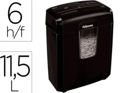 DESTRUCTORA DE DOCUMENTOS FELLOWES LX-25M CAPACIDAD 6H SEGURIDAD P4 DESTRUYE GRAPAS CLIPS Y TARJETA PAPELERA 11,5