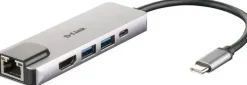 D-LINK HUB USB?C 5 EN 1 2 PUERTOS USB 3.0 + 1 HDMI + 1 RJ45 - PLUG & PLAY