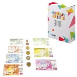 DOHE JUEGO DE MONEDAS Y BILLETES DE EURO - PLASTICO RESISTENTE - REUTILIZABLE - RECOMENDADO PARA PRIMARIA
