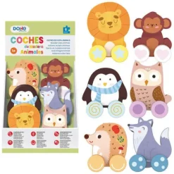 DOHE JUEGO EDUCATIVO DE COCHECITOS DE MADERA NATURAL - BORDES REDONDOS - SUAVE TACTO - COLORES LLAMATIVOS - IDEAL PARA COORDINACION OJO-MANO - ESTIMULA IMAGINACION Y APRENDIZAJE