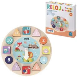 DOHE JUEGO EDUCATIVO DE FORMAS GEOMETRICAS DE MADERA - BORDES REDONDOS - TACTO SUAVE - COLORES LLAMATIVOS - MOTIVO RELOJ - ESTIMULA LA COORDINACION OJO-MANO - FOMENTA LA IMAGINACION