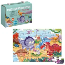 DOHE PUZZLE INFANTIL DE 36 PIEZAS - TEMATICA DINOSAURIOS - DOBLE CAPA DE CARTON Y CONTRACHAPADO - ESTIMULA LA IMAGINACION