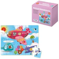 DOHE PUZZLE INFANTIL DE 24 PIEZAS - TEMATICA AVIONES - FABRICADO EN DOBLE CAPA DE CARTON - CAPA INTERMEDIA DE CONTRACHAPADO - ESTIMULA LA IMAGINACION - A PARTIR DE 3 AÑOS