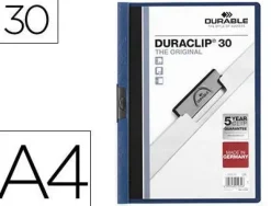 DURABLE DURACLIP 30 CARPETA DE PLASTICO CON CLIP DE ACERO - TAMAÑO A4 - CAPACIDAD HASTA 30 HOJAS - PARTE POSTERIOR RIGIDA COLOR AZUL OSCURO