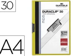 DURABLE DURACLIP 30 CARPETA DE PLASTICO CON CLIP DE ACERO - TAMAÑO A4 - CAPACIDAD HASTA 30 HOJAS - PARTE POSTERIOR RIGIDA COLOR VERDE
