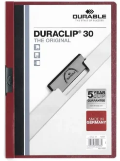 DURABLE DURACLIP 30 CARPETA DE PLASTICO CON CLIP DE ACERO - TAMAÑO A4 - CAPACIDAD HASTA 30 HOJAS - PARTE POSTERIOR RIGIDA COLOR BERENJENA
