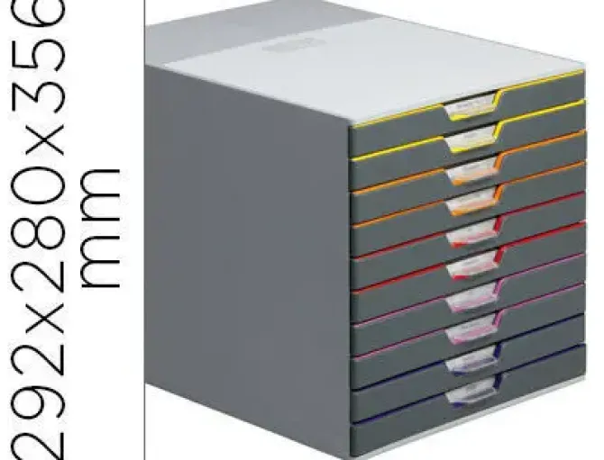 DURABLE VARICOLOR 10 CAJONERA DE 10 CAJONES - DESLIZAMIENTO SILENCIOSO - CON VENTANAS TRANSPARENTES DE ROTULACION - BASES ANTIDESLIZANTES - COLOR GRIS